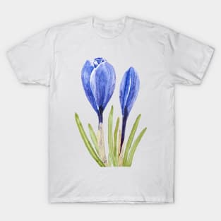 blue crocus buds watercolor painting T-Shirt